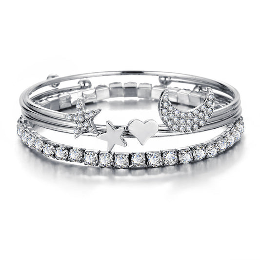 4 Piece Celestial Bangle Set With ® Crystals 18K White Gold Plated Bracelet in 18K White Gold Plated