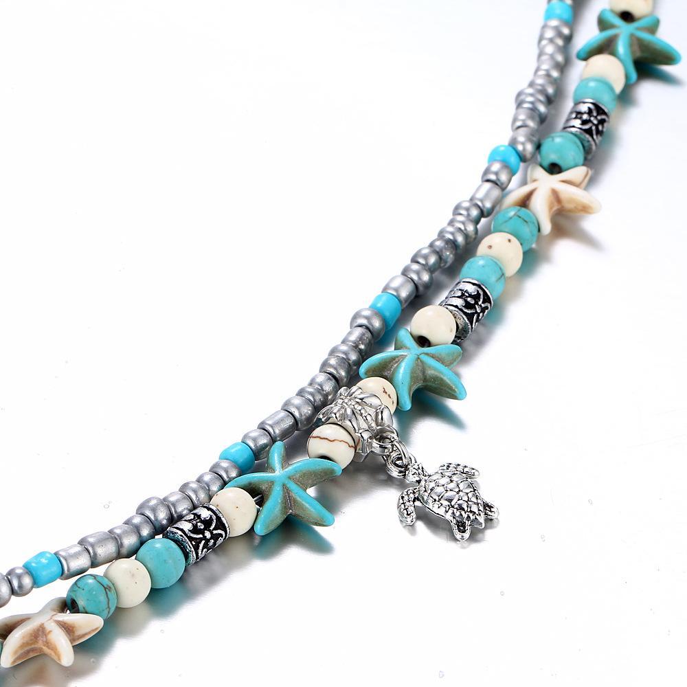 Tuquoise Turtle Bohemian 18K White Gold Plated Ankle