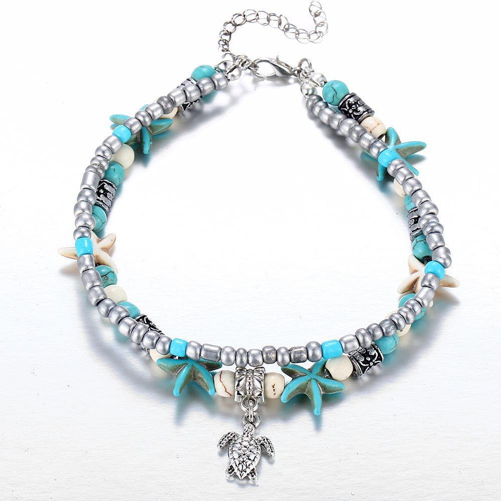 Tuquoise Turtle Bohemian 18K White Gold Plated Ankle