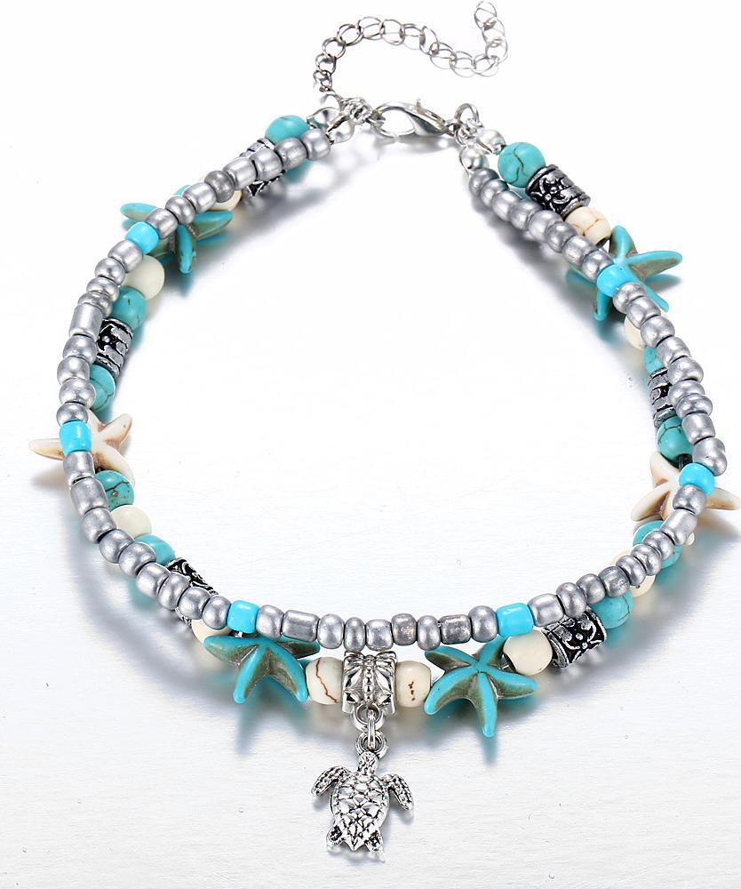 Tuquoise Turtle Bohemian 18K White Gold Plated Ankle