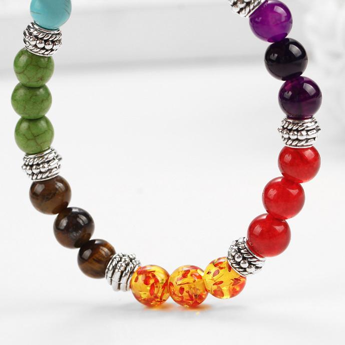 7 Natural Stone Stretch 18K White Gold Plated Bracelet