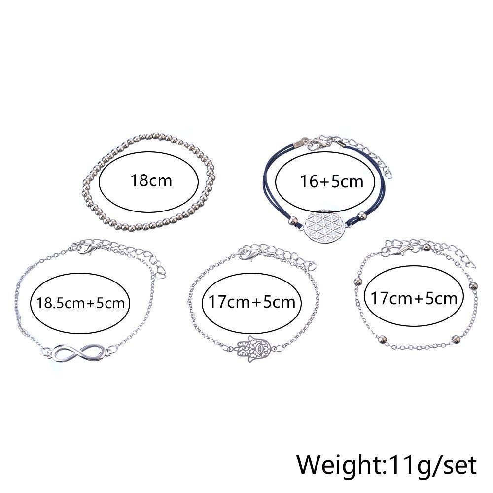 5 Piece Hamsa Infinity Bracelet Set 18K White Gold Plated Bracelet