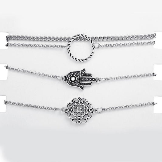 4 Piece Hamsa Set 18K White Gold Plated Bracelet in 18K White Gold Plated