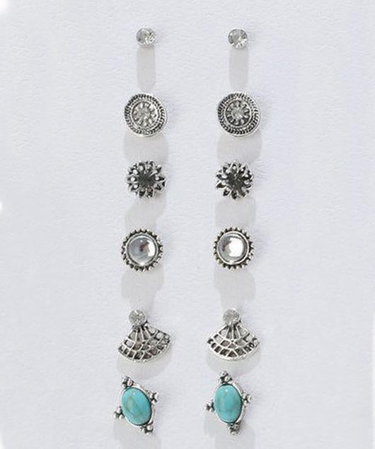 6 Piece Stud Earring 18K White Gold Plated Earring in 18K White Gold Plated