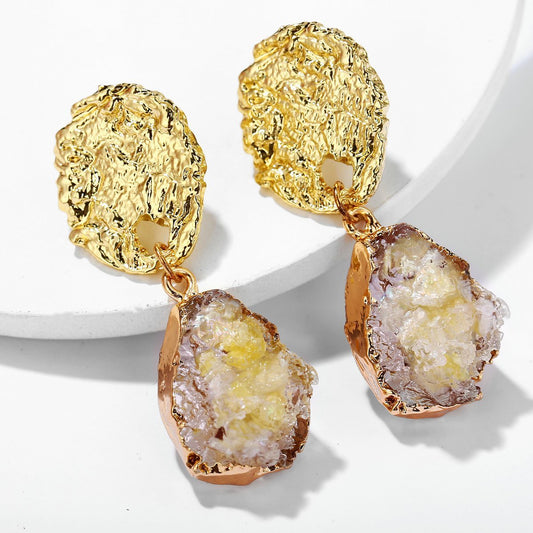 Glass Stone Drop Earring - Yellow 18K Gold Plated Earring in 18K Gold Plated