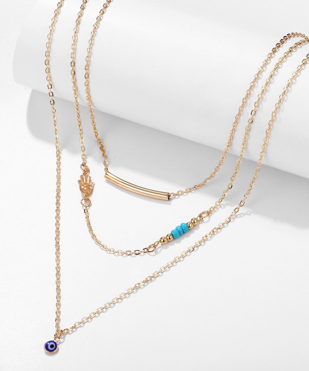 3 Piece Turquoise Evil Eye Necklace 18K Gold Plated Necklace