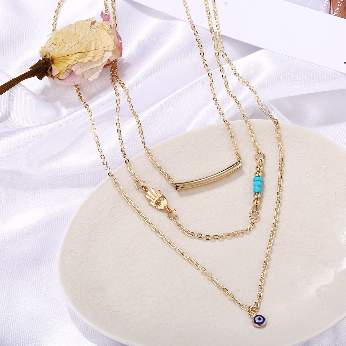 3 Piece Turquoise Evil Eye Necklace 18K Gold Plated Necklace