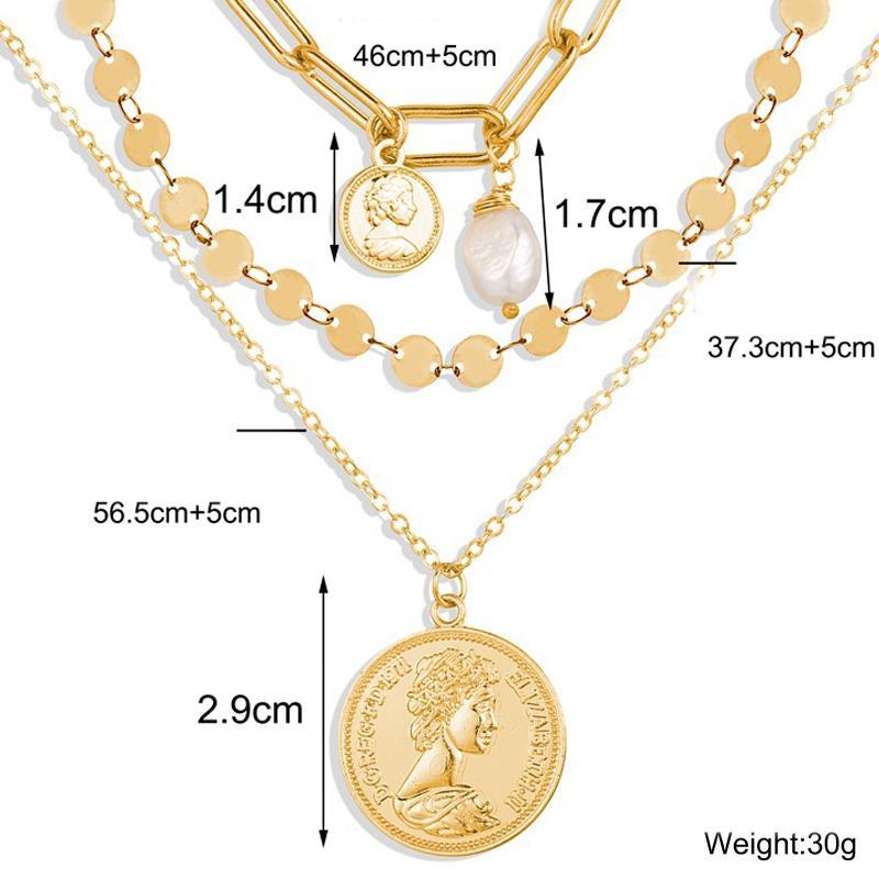 3 Piece Coin Pearl Necklace 18K Gold Plated Necklace in 18K Gold Plated