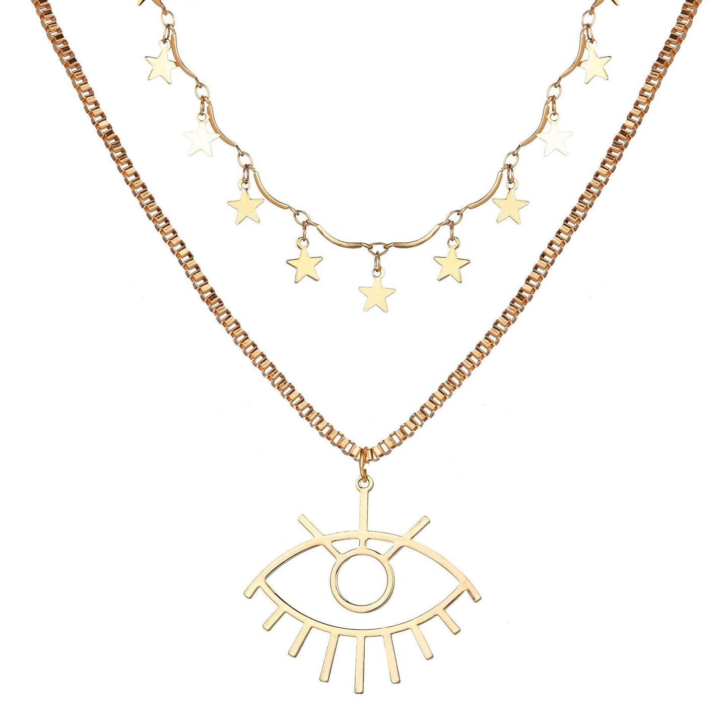 2 Piece Star and Eye Layer Necklace 18K Gold Plated Necklace in 18K Gold Plated