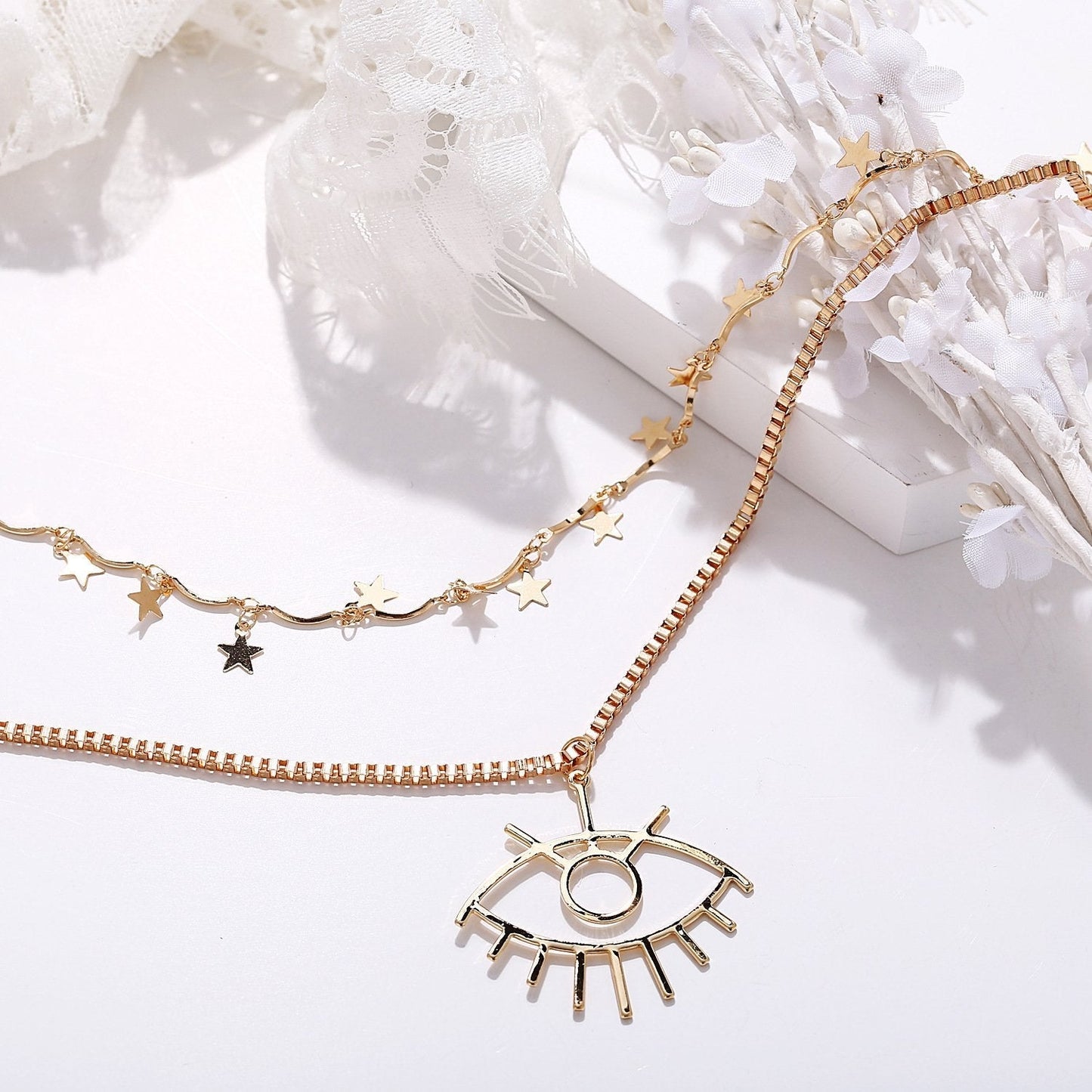2 Piece Star and Eye Layer Necklace 18K Gold Plated Necklace in 18K Gold Plated