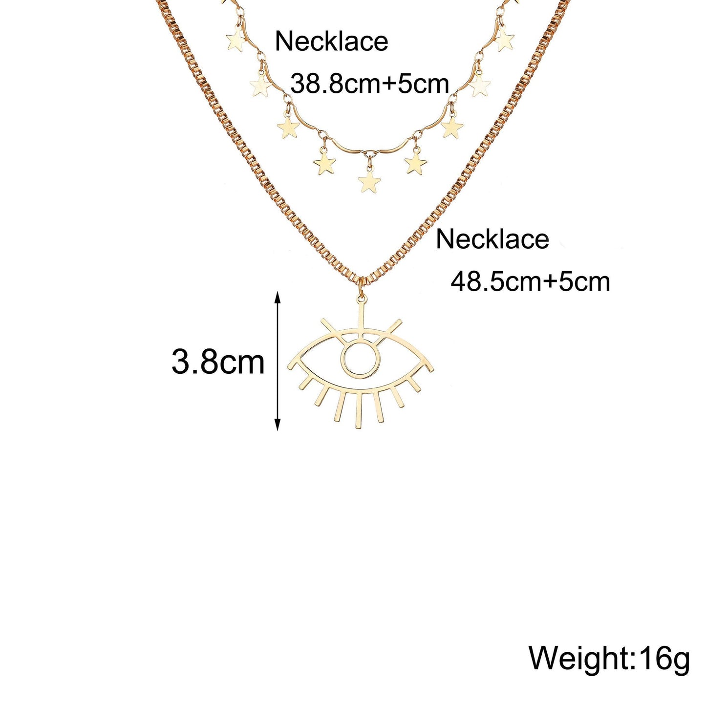 2 Piece Star and Eye Layer Necklace 18K Gold Plated Necklace in 18K Gold Plated