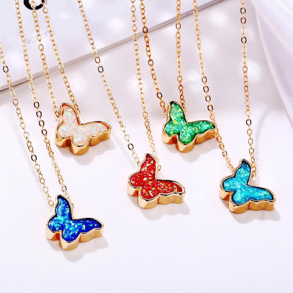 Opal Created Butterfly-Turquoise 18K Gold Plated Necklace in 18K Gold Plated