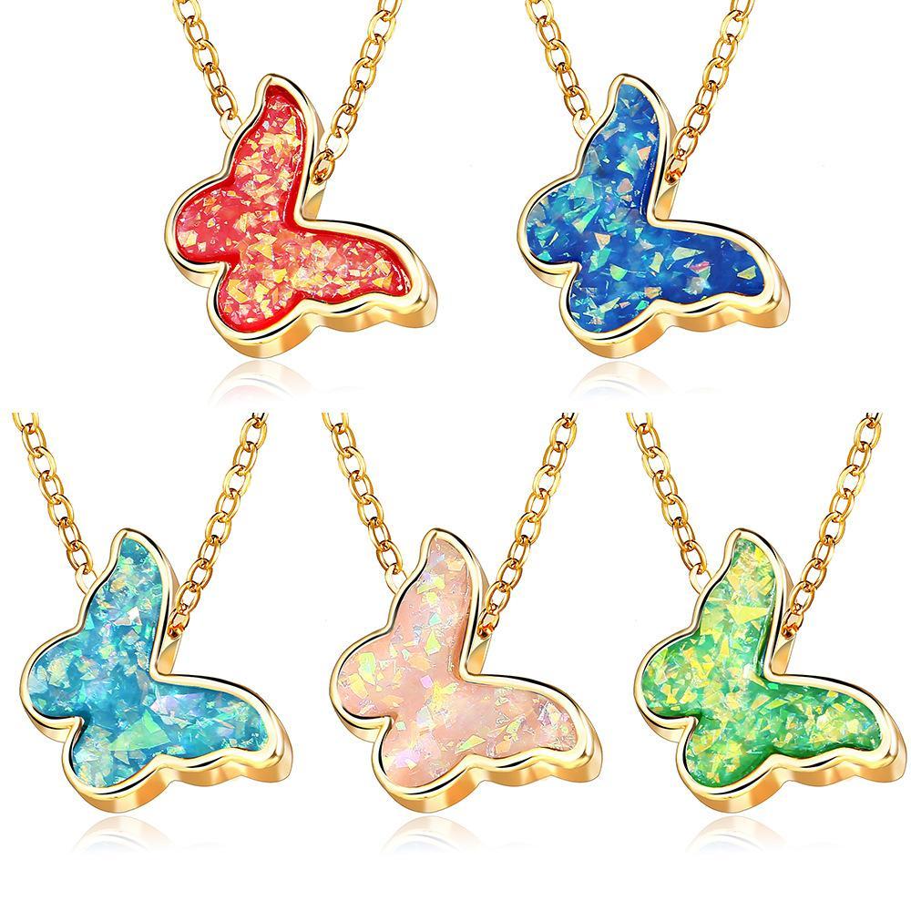 Opal Created Butterfly-Turquoise 18K Gold Plated Necklace in 18K Gold Plated