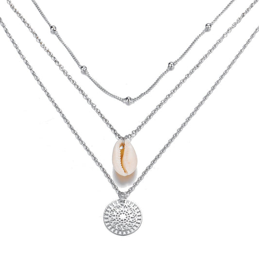 Bohemian and Shell 3 Piece Layer 18K Gold Plated Necklace in 18K Gold Plated