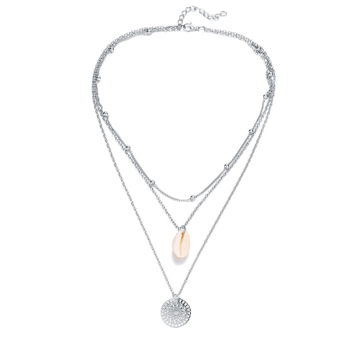 Bohemian and Shell 3 Piece Layer 18K Gold Plated Necklace in 18K Gold Plated