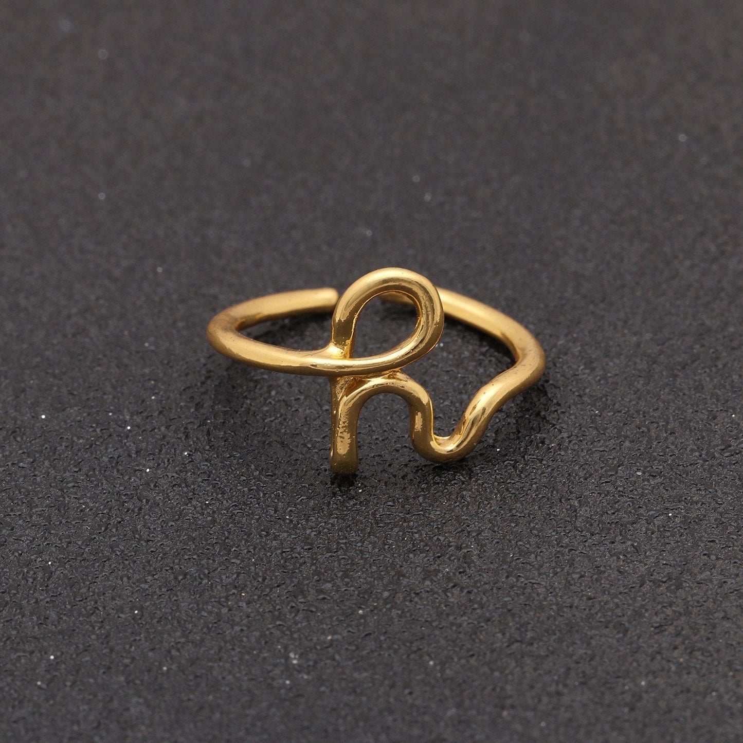 14K Gold Plating Sleek Initial Curved Adjustable Ring
