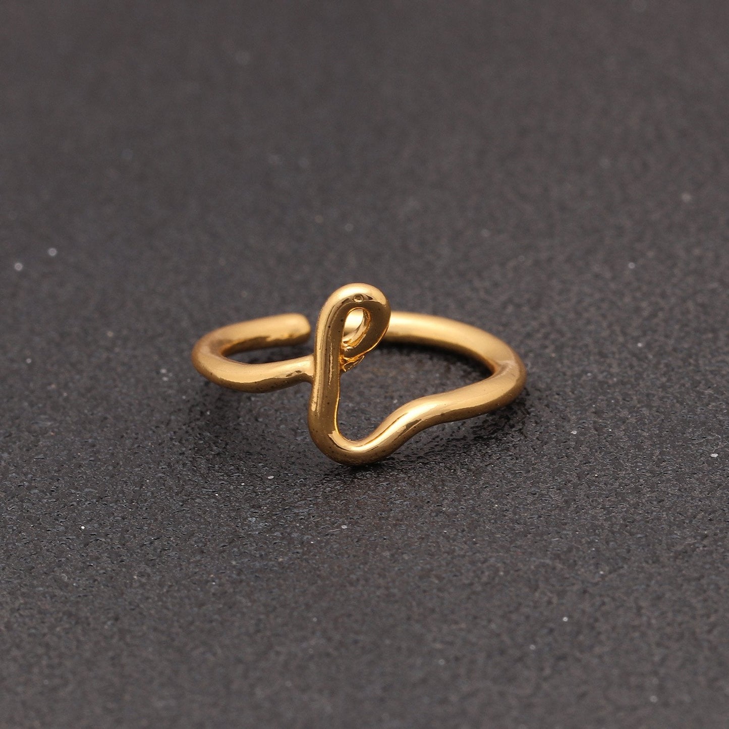 14K Gold Plating Sleek Initial Curved Adjustable Ring