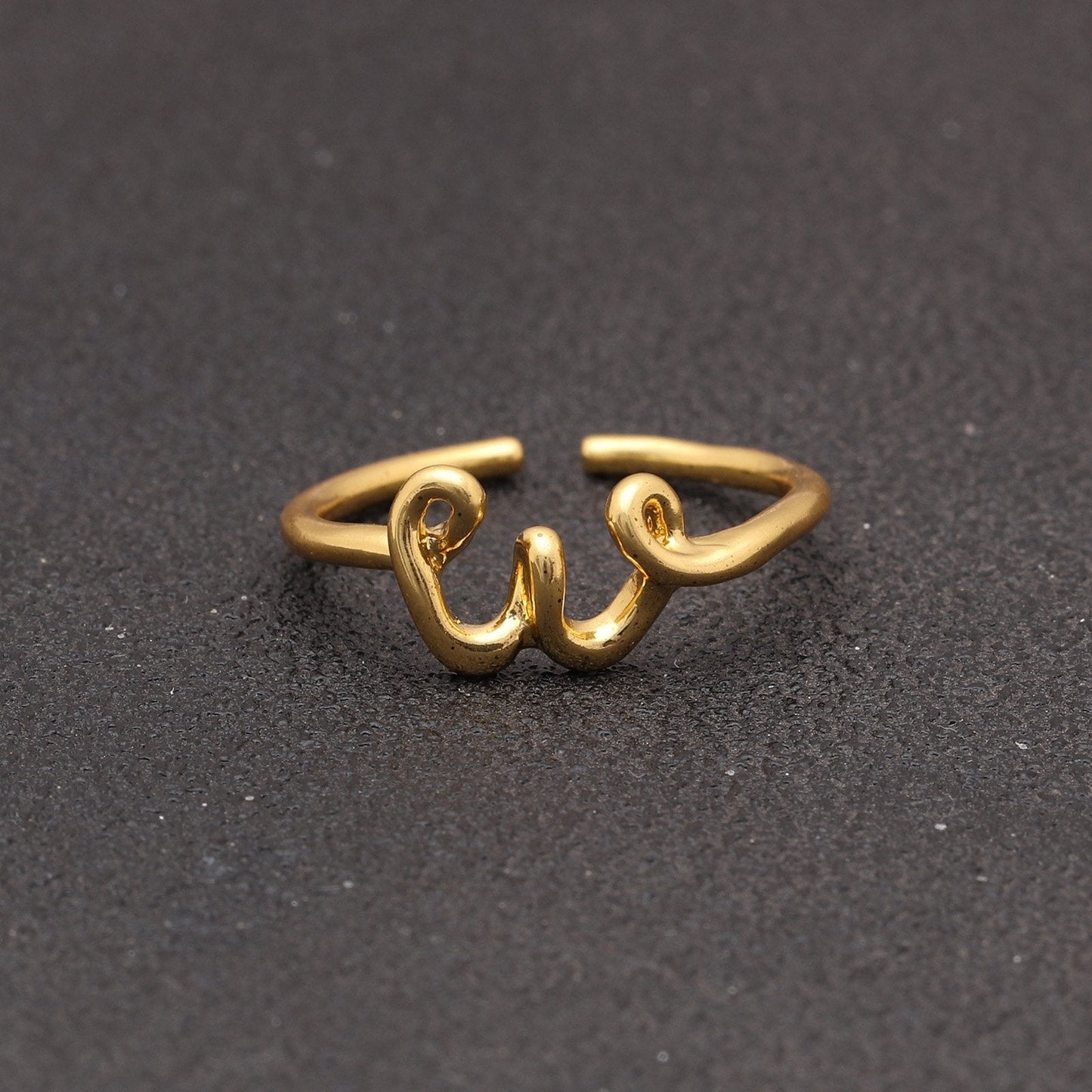 14K Gold Plating Sleek Initial Curved Adjustable Ring
