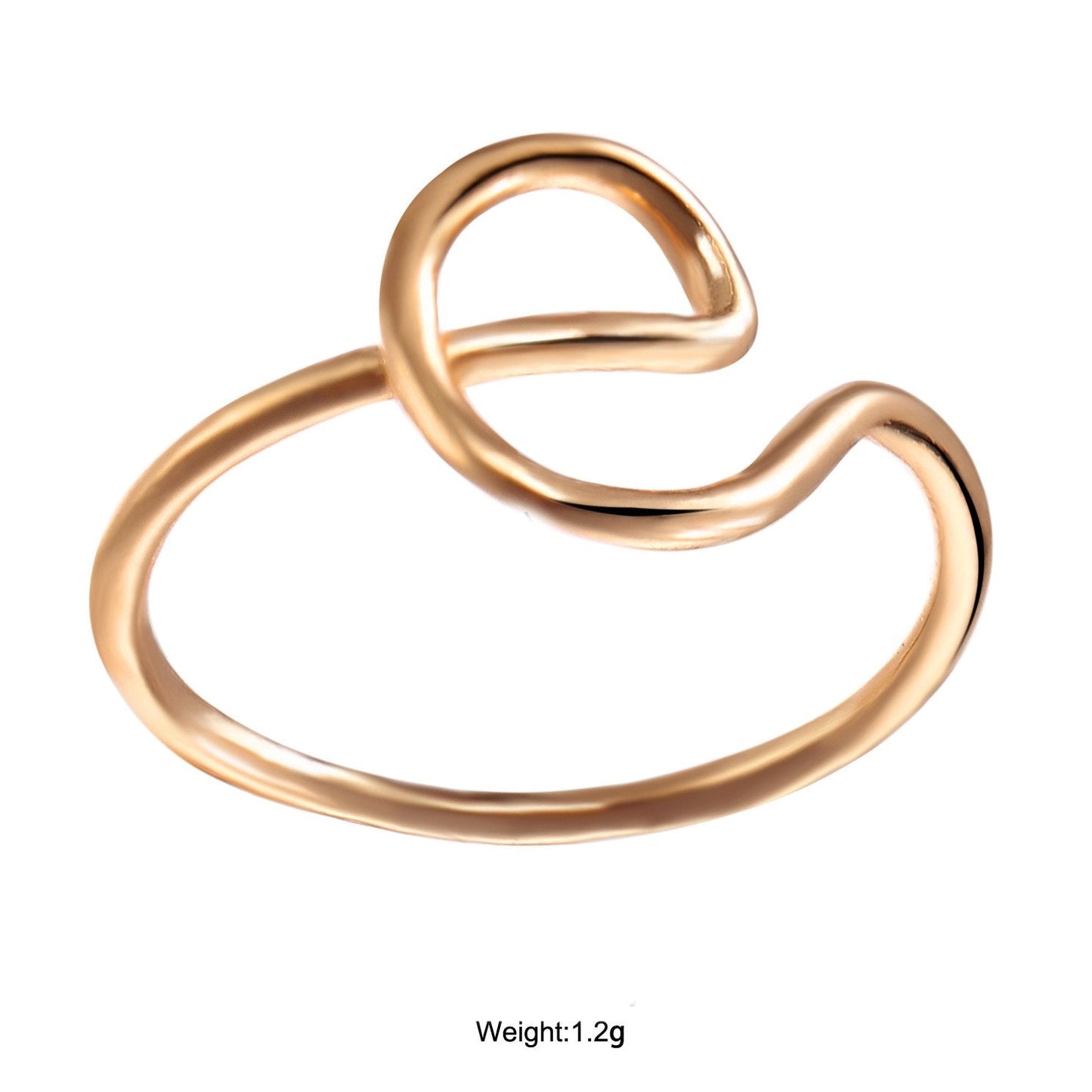14K Gold Plating Sleek Initial Curved Adjustable Ring