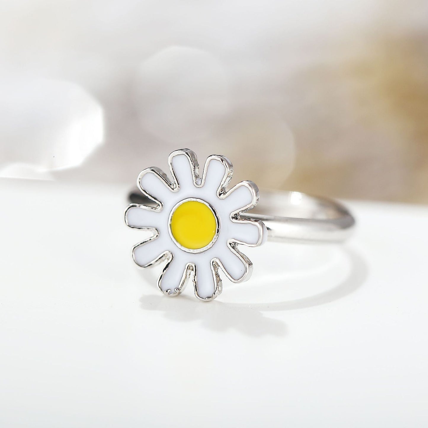 3 Piece Daisy Flower Jewelry Set 18K White Gold Plated Set in 18K White Gold Plated