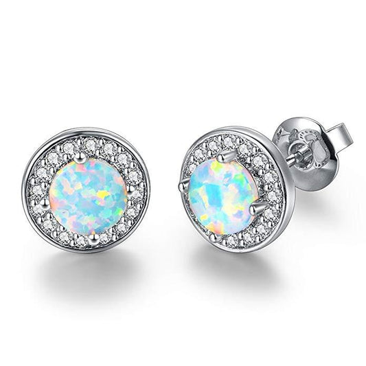 2.00 Ct Opal Created Round Halo Stud Earringin 18K White Gold Plated, Earring, ALILY , ALILY   jewelryjewelry deals, swarovski crystal jewelry, groupon jewelry,, jewelry for mom,