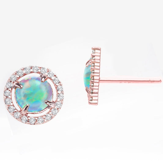 2.50 Ct Opal Created Round Halo Stud Earringin 18K Rose Gold Plated, Earring, ALILY , ALILY   jewelryjewelry deals, swarovski crystal jewelry, groupon jewelry,, jewelry for mom,