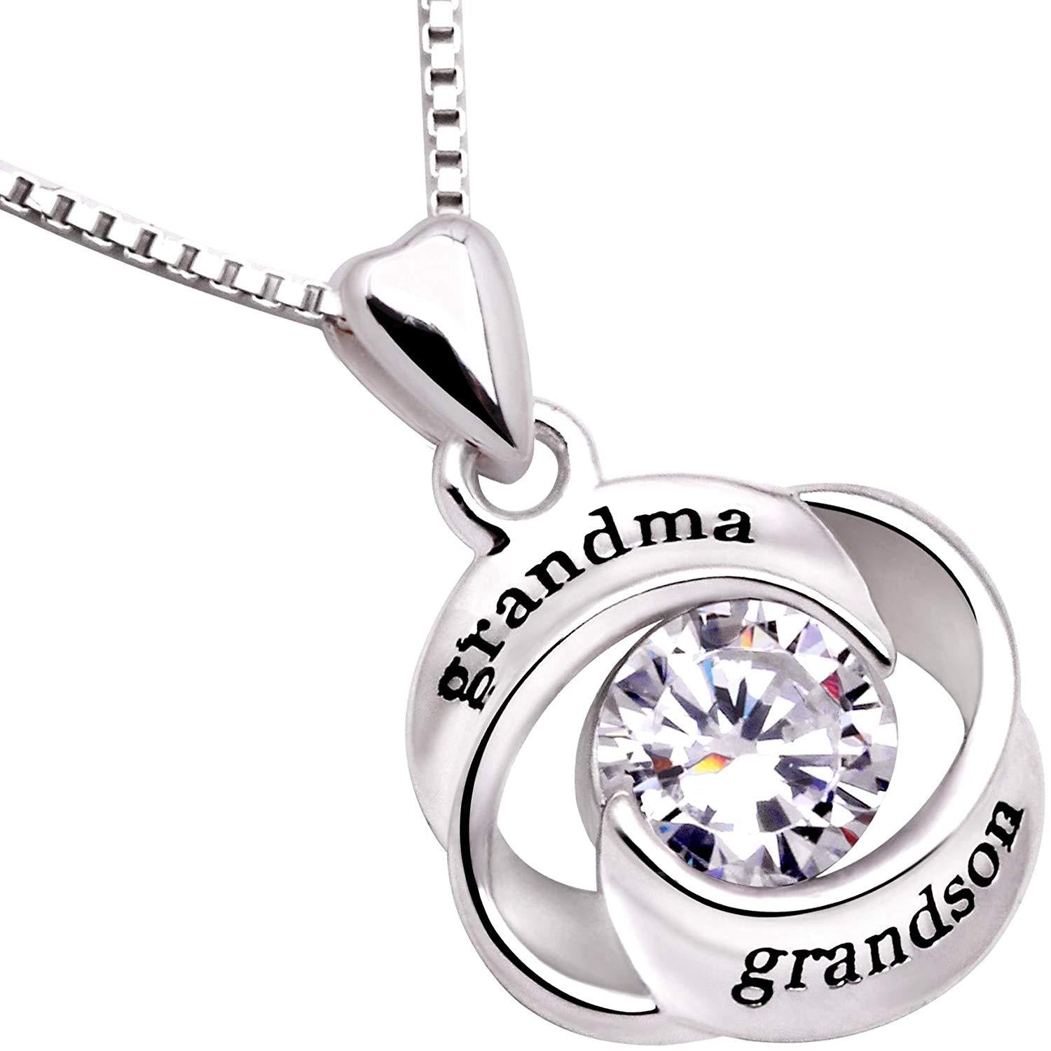 "GRANDMA GRANDSON" Heart Necklace Embellished with Swarovski Crystals in 18K White Gold Plated, Necklace, ALILY , ALILY   jewelryjewelry deals, swarovski crystal jewelry, groupon jewelry,, jewelry for mom,