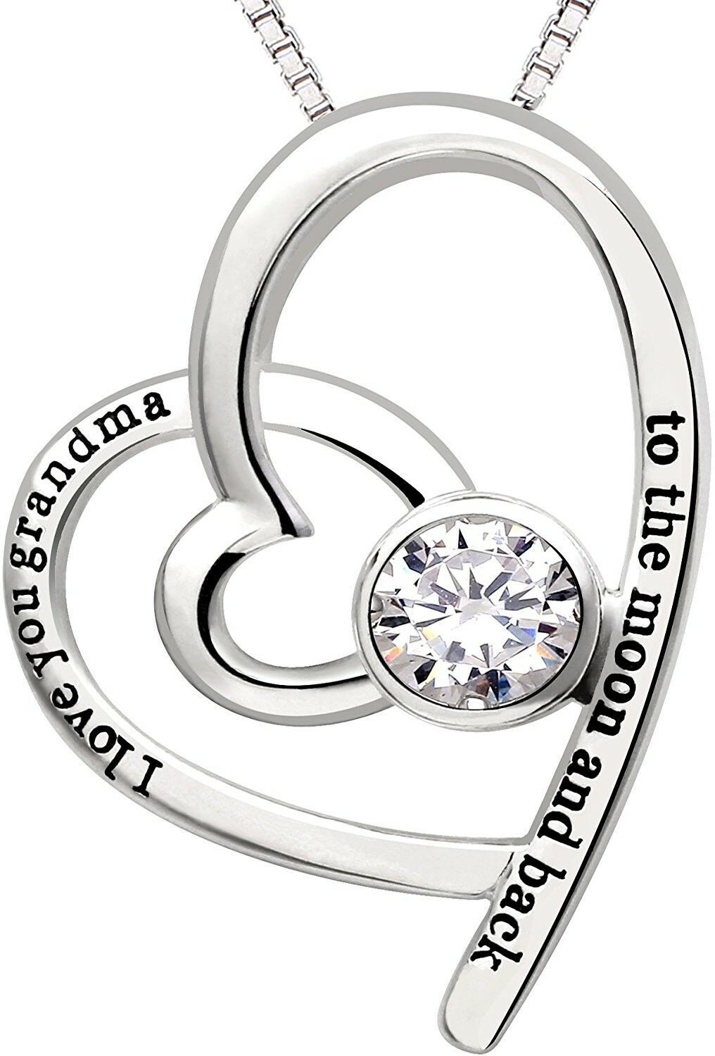 "I Love you Grandma to the moon and back" Heart Necklace Embellished with Swarovski Crystals in 18K White Gold Plated, Necklace, ALILY , ALILY   jewelryjewelry deals, swarovski crystal jewelry, groupon jewelry,, jewelry for mom,