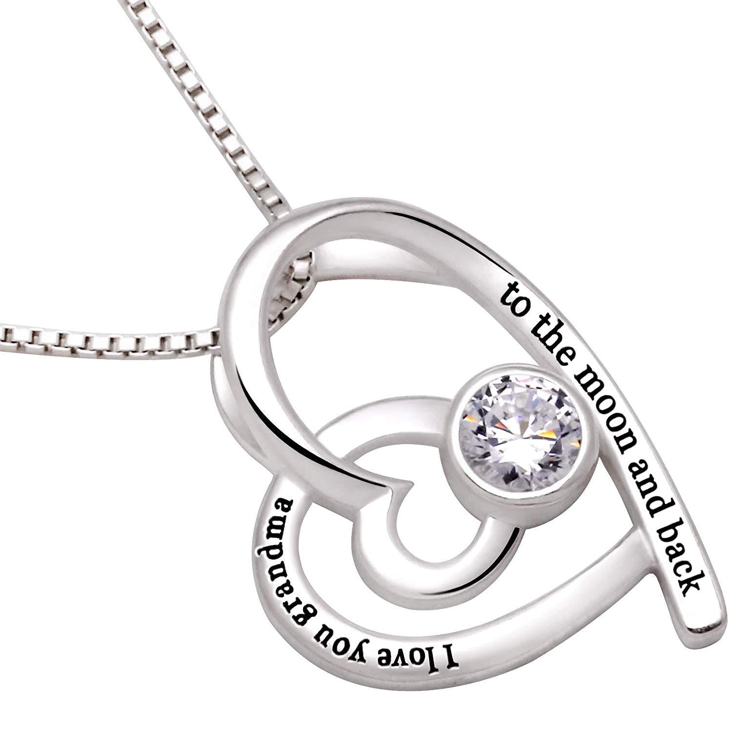 "I Love you Grandma to the moon and back" Heart Necklace Embellished with Swarovski Crystals in 18K White Gold Plated, Necklace, ALILY , ALILY   jewelryjewelry deals, swarovski crystal jewelry, groupon jewelry,, jewelry for mom,