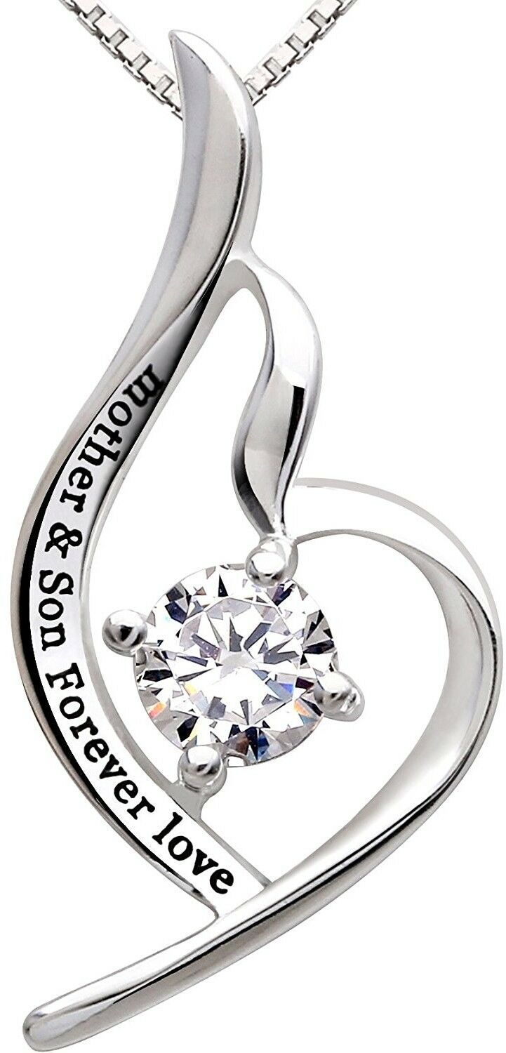 "Mother & Son Forever Love" Heart Necklace Embellished with Swarovski Crystals in 18K White Gold Plated, Necklace, ALILY , ALILY   jewelryjewelry deals, swarovski crystal jewelry, groupon jewelry,, jewelry for mom,