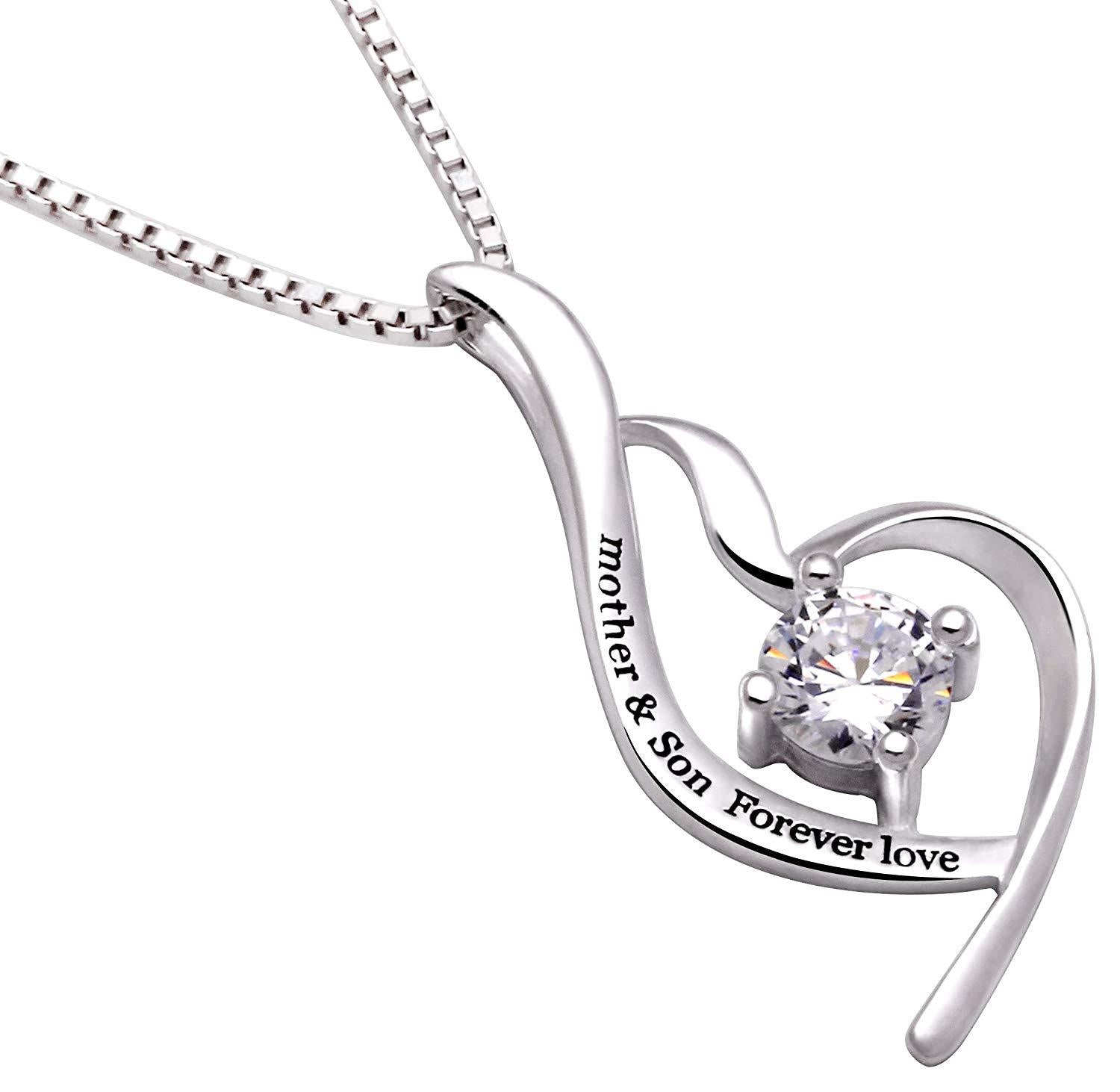 "Mother & Son Forever Love" Heart Necklace Embellished with Swarovski Crystals in 18K White Gold Plated, Necklace, ALILY , ALILY   jewelryjewelry deals, swarovski crystal jewelry, groupon jewelry,, jewelry for mom,