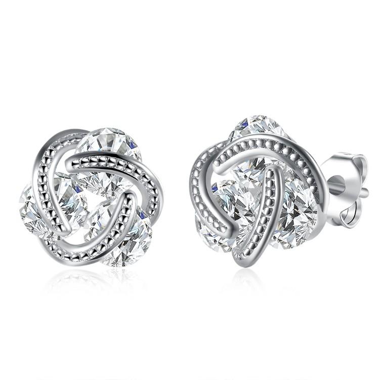 Swarovski Crystal Mesh Knot Earrings Set in 18K White Gold - ALILY  www..com fashion jewelry for women