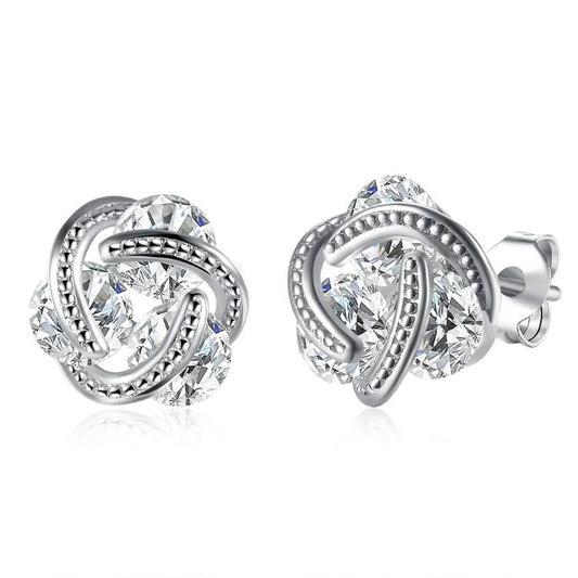 Swarovski Crystal Mesh Knot Earrings Set in 18K White Gold - ALILY  www..com fashion jewelry for women
