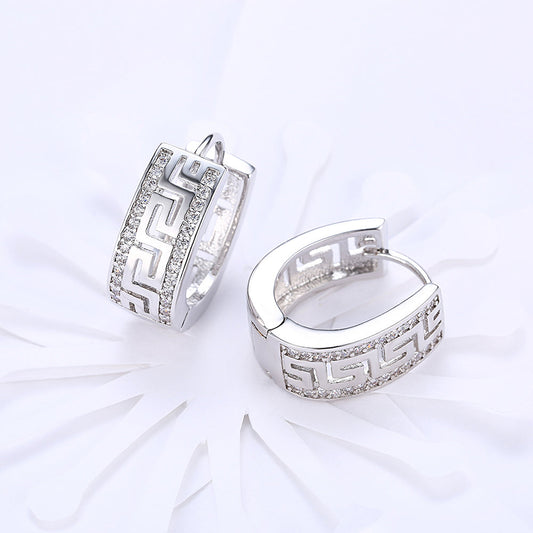 Greek Design Leverback Earring in 18K White Gold Plated with  Crystals