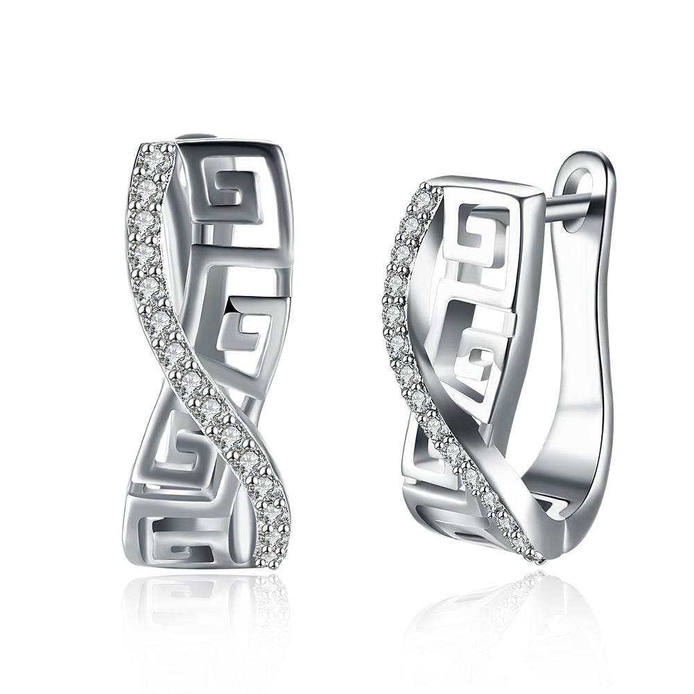 Italian Twist Roman Design Leverback Earring in 18K White Gold Plated with  Crystals
