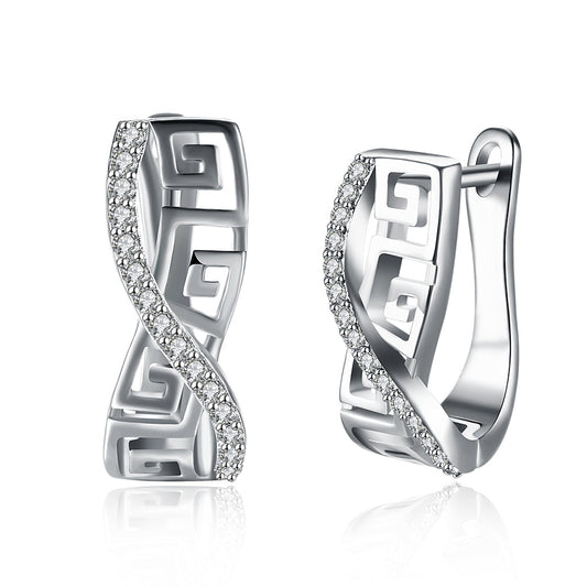 Italian Twist Roman Design Leverback Earring in 18K White Gold Plated with  Crystals
