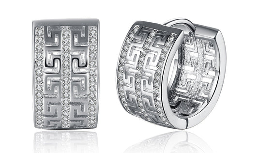 14K Gold Plating White Sapphire Pav'e Laser Cut Celtic Design Hinge Earrings - 2 Options Available