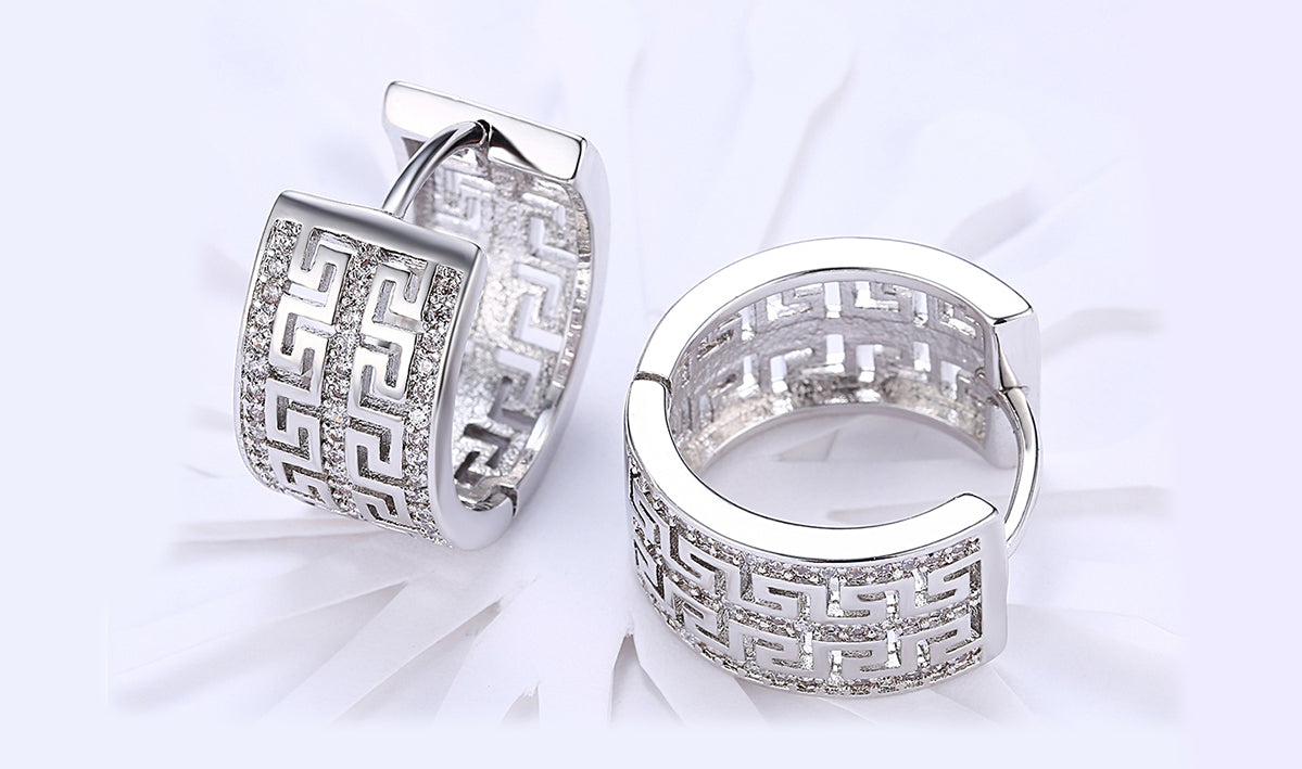 14K Gold Plating  Elements Pav'e Laser Cut Celtic Design Hinge Earrings - 2 Options Available