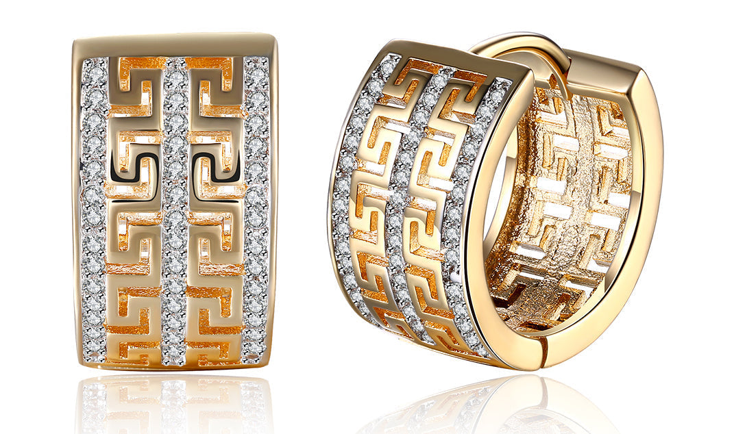 14K Gold Plating  Elements Pav'e Laser Cut Celtic Design Hinge Earrings - 2 Options Available