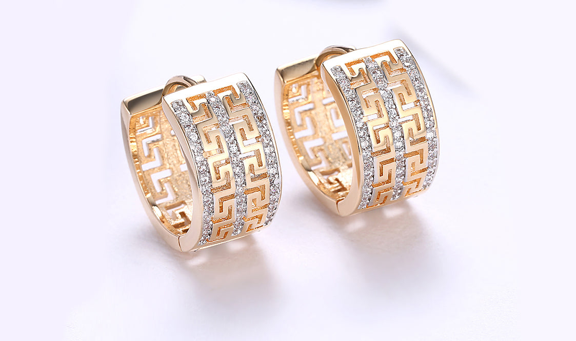 14K Gold Plating  Elements Pav'e Laser Cut Celtic Design Hinge Earrings - 2 Options Available