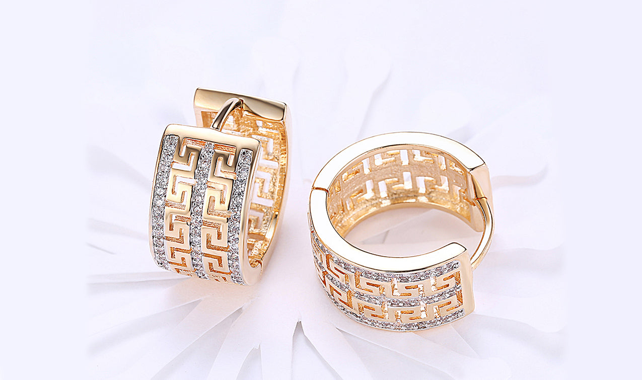 14K Gold Plating  Elements Pav'e Laser Cut Celtic Design Hinge Earrings - 2 Options Available