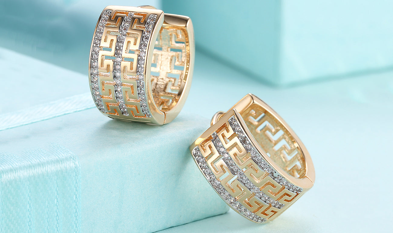 14K Gold Plating  Elements Pav'e Laser Cut Celtic Design Hinge Earrings - 2 Options Available