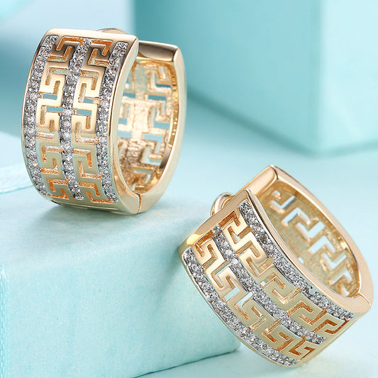 French Twist Design Huggie Earring in 18K Gold Plated with  Crystals