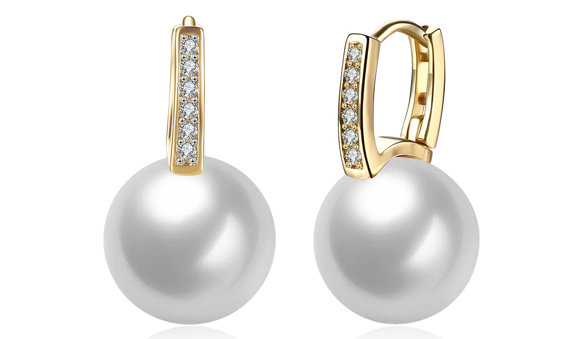 Freshwater Pearl  Elements Pav'e Clip On Earrings in 14K Gold Plating