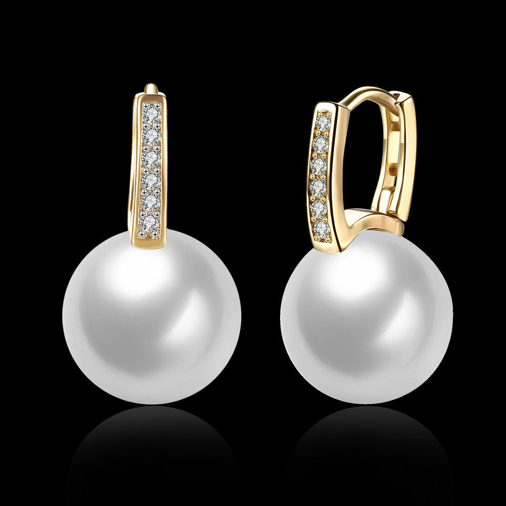 Freshwater Pearl Huggie Earring in 18K Gold Plated with  Crystals