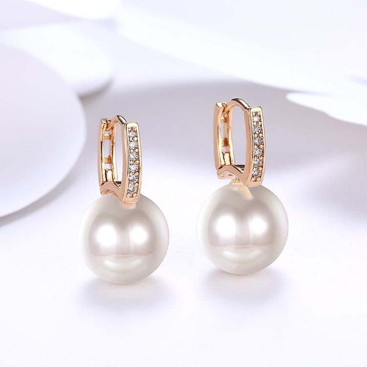 Micro-Pav'e Swarovski Crystal Curved Pearl Huggie Earrings Set in 18K Gold, Earring, ALILY , ALILY  fashion jewelry, cheap jewelry, jewelry for mom,