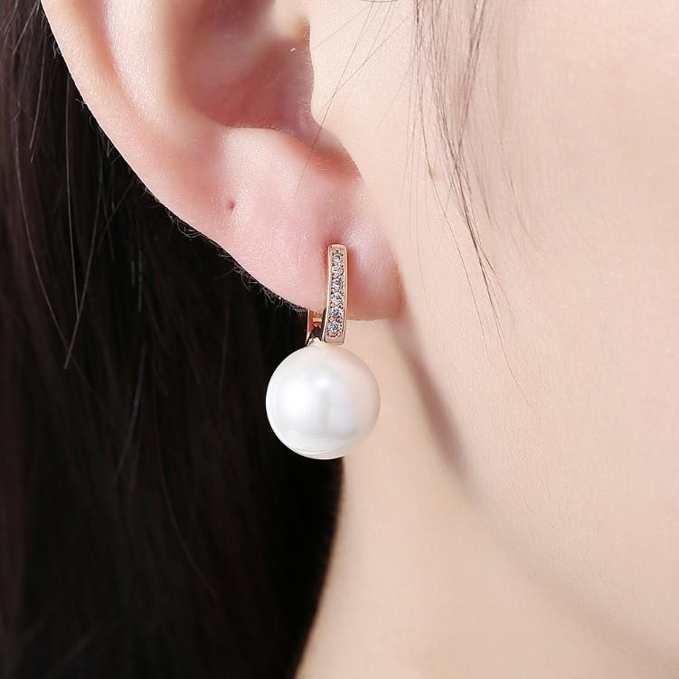 Micro-Pav'e Swarovski Crystal Curved Pearl Huggie Earrings Set in 18K Gold, Earring, ALILY , ALILY  fashion jewelry, cheap jewelry, jewelry for mom,
