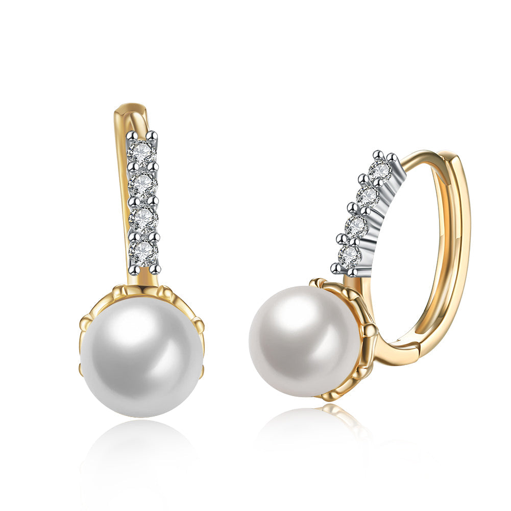 Freshwater Pearl Leverback Earring in 18K Gold Plated with  Crystals