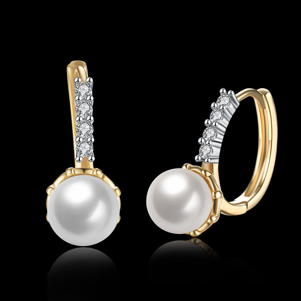 Freshwater Pearl Leverback Earring in 18K Gold Plated with  Crystals