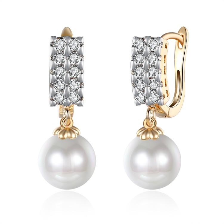 Swarovski Crystal Square Shaped Pearl Leverback Earrings Set in 18K Gold - ALILY  www..com fashion jewelry for women